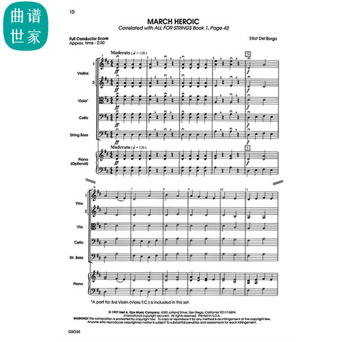 弦乐团 英雄进行曲March Heroic 1.0级 重奏 总谱 分谱 MP3