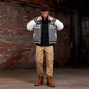 日单CHLP CLIP原单尾货秋冬款字母刺绣男士牛仔棒球服运动风外套