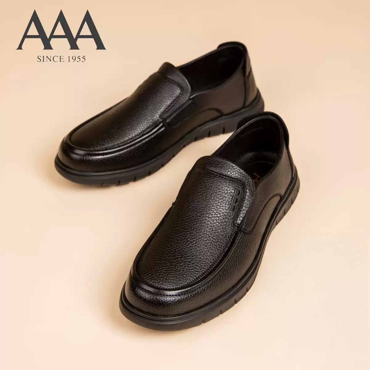 AAA正品男鞋真皮一脚蹬休闲皮鞋商务圆头低跟舒适耐磨爸爸鞋皮鞋