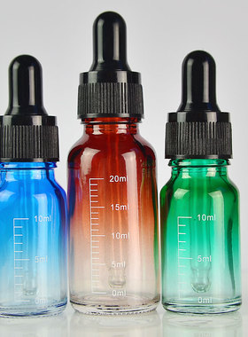 渐变色加厚精油滴管瓶DIY工具带刻度1020ML调配空瓶玻璃分装胶头