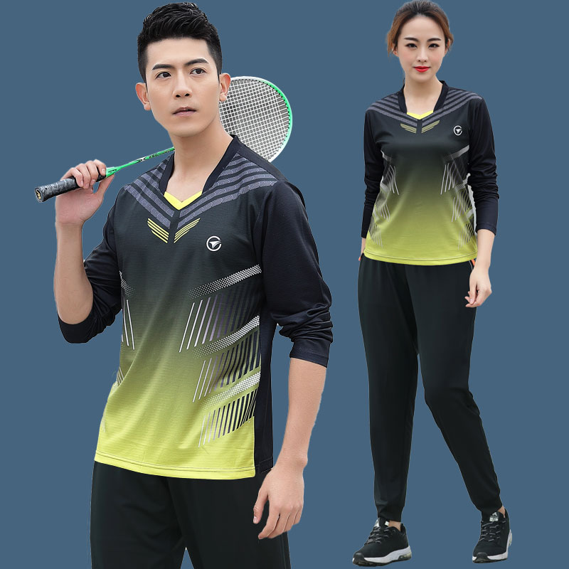 长袖羽毛球服女套装速干上衣男士秋冬季气排球运动训练乒乓球队服