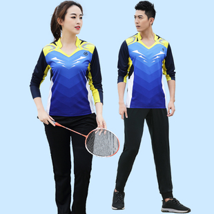 长袖羽毛球服女速干上衣男秋冬套装比赛运动排球乒乓球训练服定制