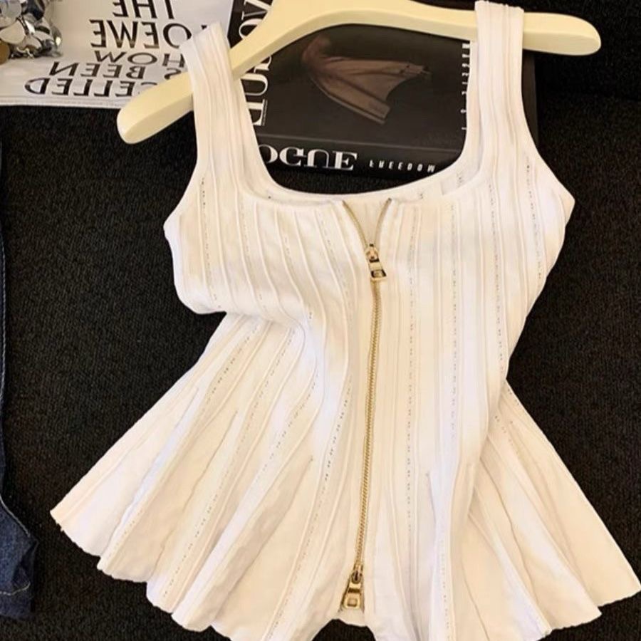 2025新款法式复古气质名媛高级感小众设计感双拉链吊带背心女上衣