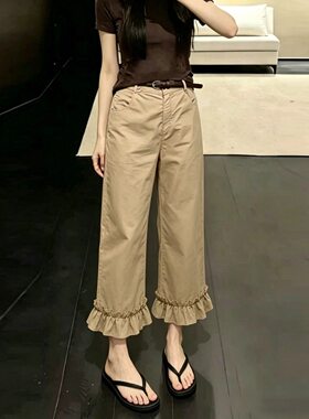 2026新款黄色设计感木耳边七分牛仔裤女夏季新款遮肉显瘦百搭时尚