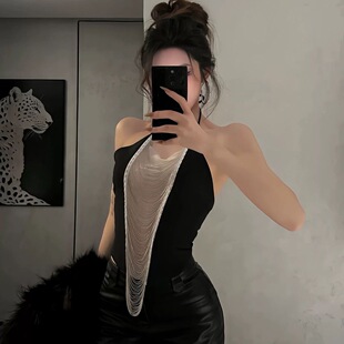 夏季新款性感时尚带钻名媛性感挂脖显瘦辣妹上衣高腰主播打底衫女