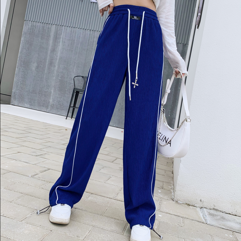 2023春装新款高腰显瘦垂感直筒裤女宽松休闲时尚白边长腿裤子束脚
