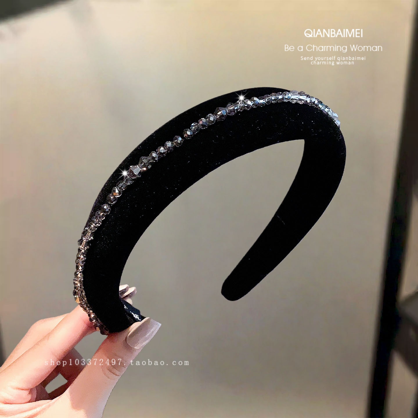 韩国高颅顶发箍女秋冬水晶丝绒