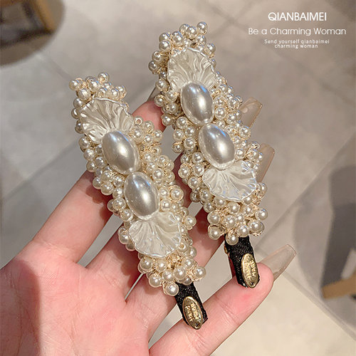 复古重工珍珠发夹简约高级感侧边