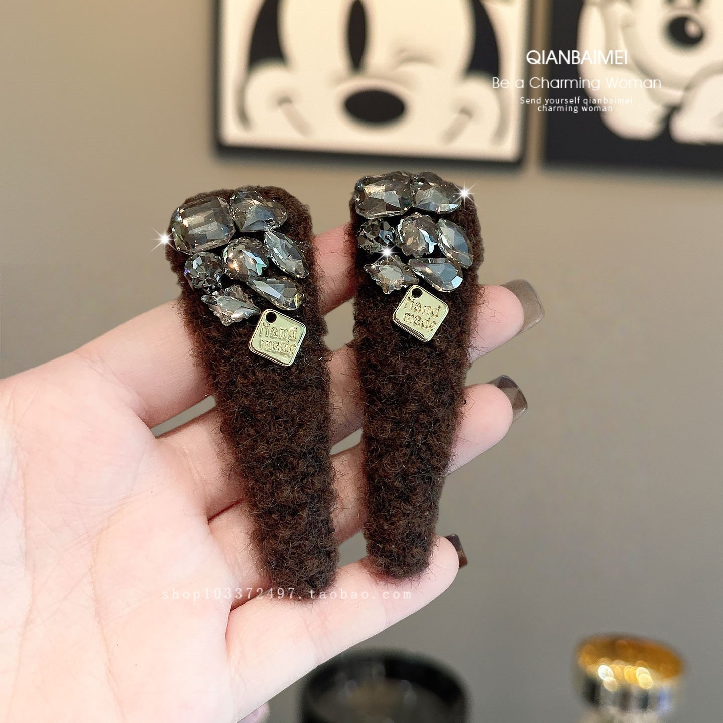 韩国东大门毛绒水晶刘海发夹碎发整理BB夹秋冬新款发饰复古高级感,饰品/流行首饰/时尚饰品新,发饰,淘宝优惠券,粉丝福利购,淘宝优惠卷