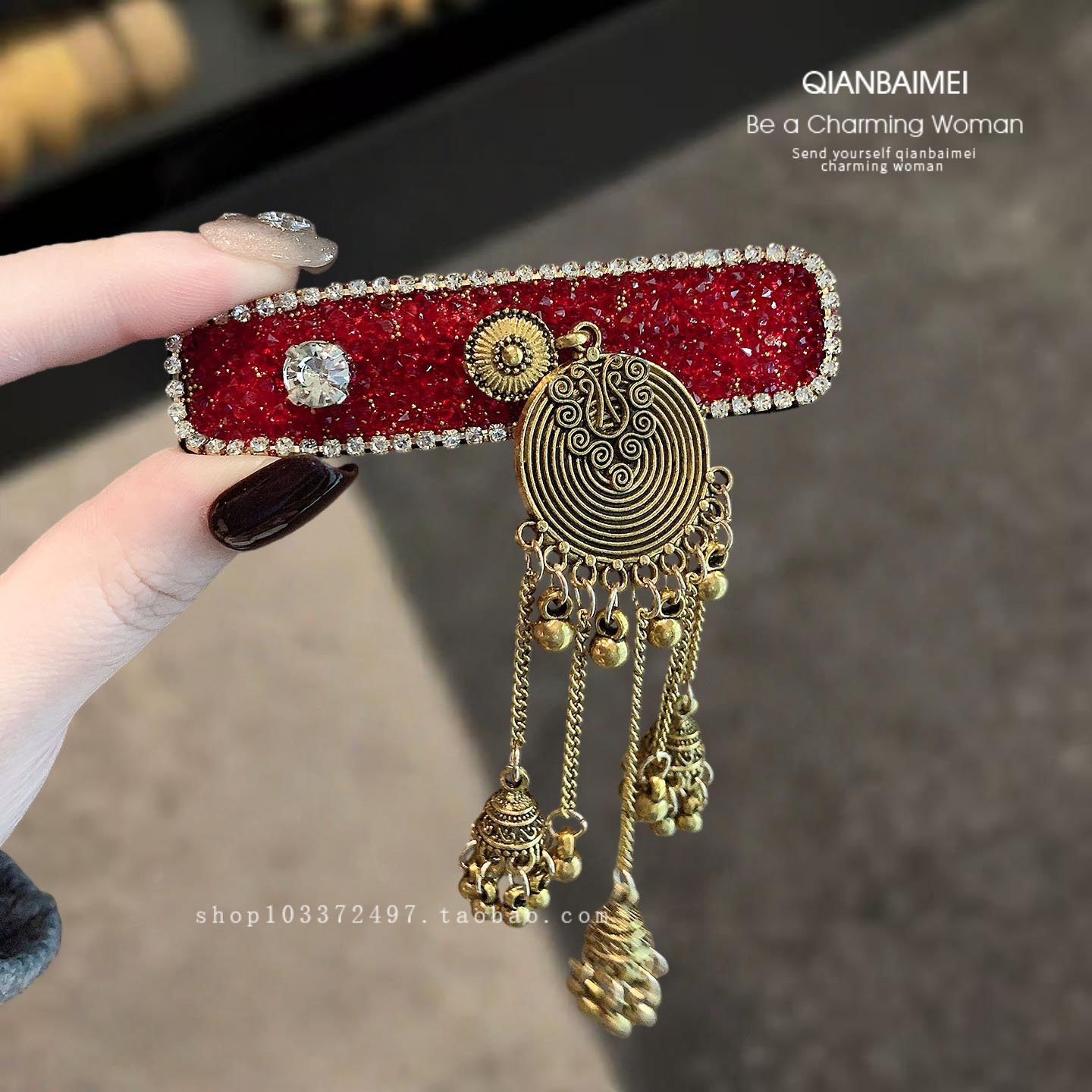 高级感红色发夹轻奢水晶闪钻流苏铃铛发饰bb夹刘海侧边夹精致发卡,饰品/流行首饰/时尚饰品新,发饰,淘宝优惠券,粉丝福利购,淘宝优惠卷