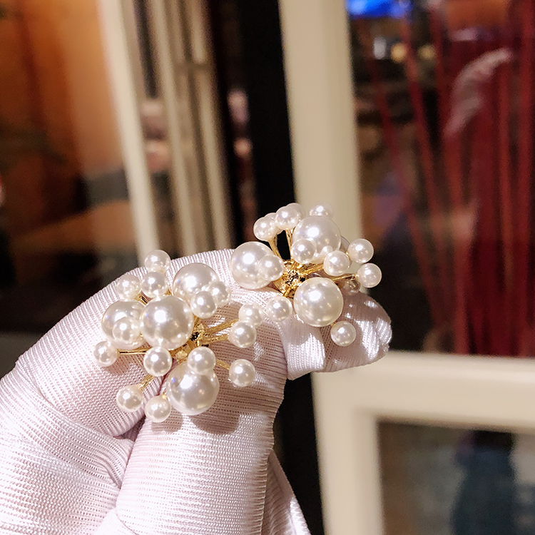 法式重工珍珠 小众复古气质绽放花朵耳扣女设计感耳环耳饰女