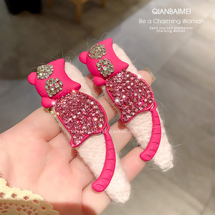 秋冬新款毛线发夹bb夹小众设计镶钻猫咪发卡侧边夹前额刘海碎发夹