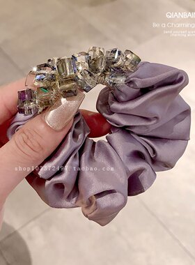 法式优雅水晶方糖发圈高端缎面