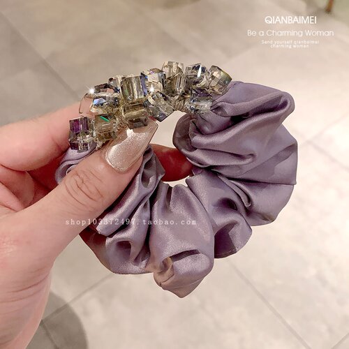 法式优雅水晶方糖发圈高端缎面