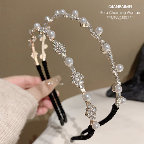 名媛珍珠发箍精致水钻高级感发卡