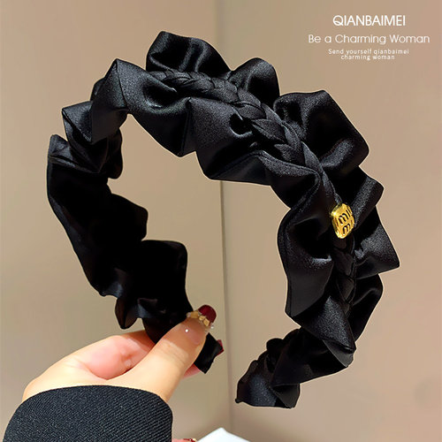 侧边字母金标黑色发箍缎面网红