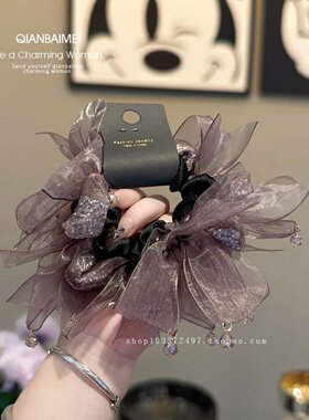 韩系超仙网纱蝴蝶结发绳扎马尾套圈加粗皮筋女设计感水晶发圈头饰