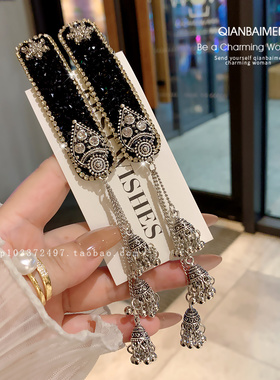 复古新中式闪钻铃铛流苏发夹女气质优雅侧边夹掰掰夹刘海夹发饰潮