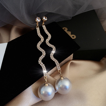 South Korea East Gate long pearl water drill 2020 new fashion personality fashion earrings female temperament exaggerated Earrings