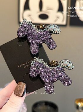 高级感重工水晶紫色小马发夹鸭嘴夹碎发整理侧边夹精致轻奢发卡女