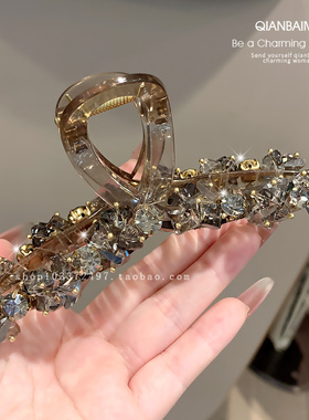 东大门高级感灰色水晶大号抓夹盘发牢固鲨鱼夹发卡女款发抓发饰潮