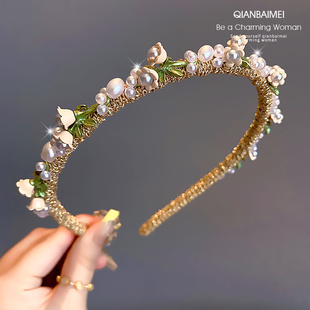 2024年新款铃兰花珍珠发箍女高级感压发森系甜美发卡头箍仙气发捆