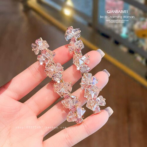 粉色水晶闪亮发夹女甜美精致