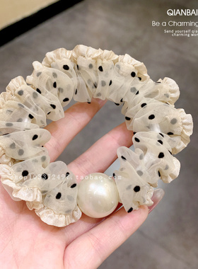 波点珍珠头圈绢纱花边甜美发饰