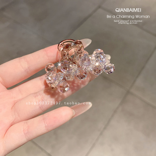 潮 清冷透亮水晶抓夹小号鲨鱼夹甜美淡紫色发夹半抓发夹子网红新款