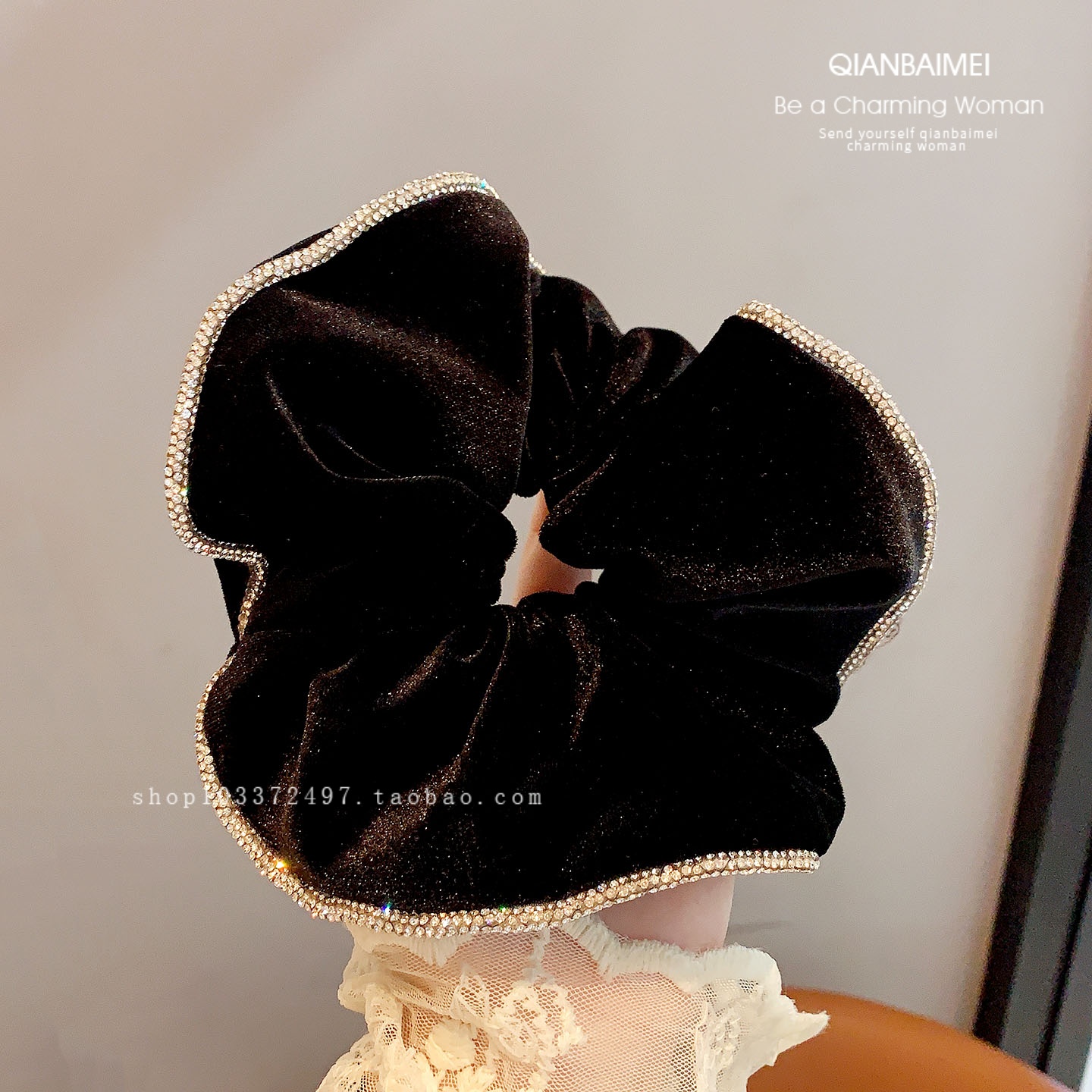 秋冬丝绒大号发圈轻奢镶钻发饰