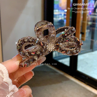 高级感满钻蝴蝶结发卡抓夹精致盘发鲨鱼夹后脑勺发饰韩版轻奢发抓