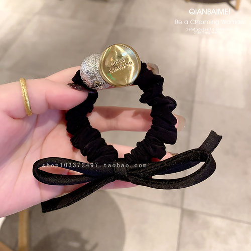 高级感金色圆牌银珠发绳蝴蝶结女