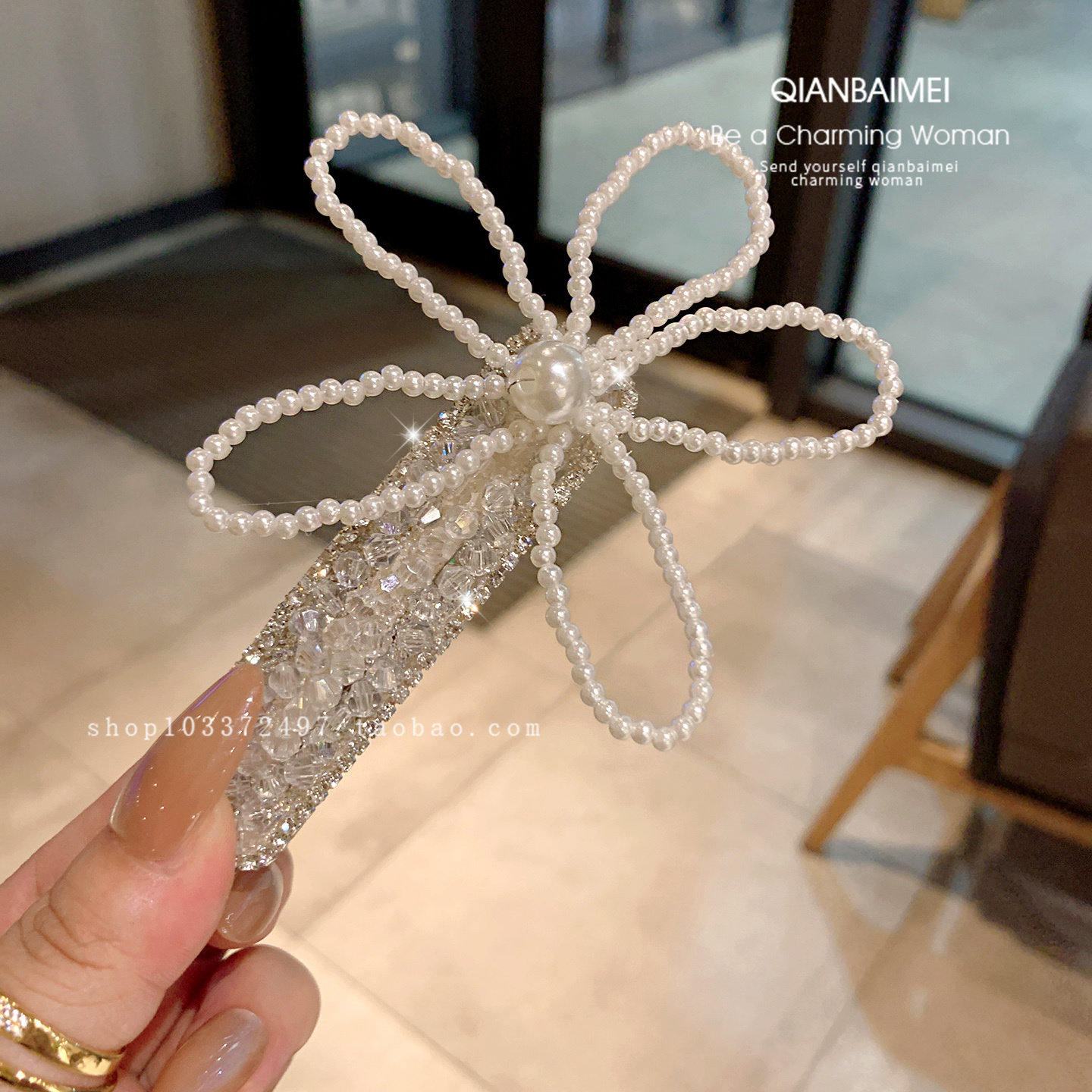 2025新款串珠花朵发夹女精致水晶闪钻掰掰夹前额侧边刘海夹