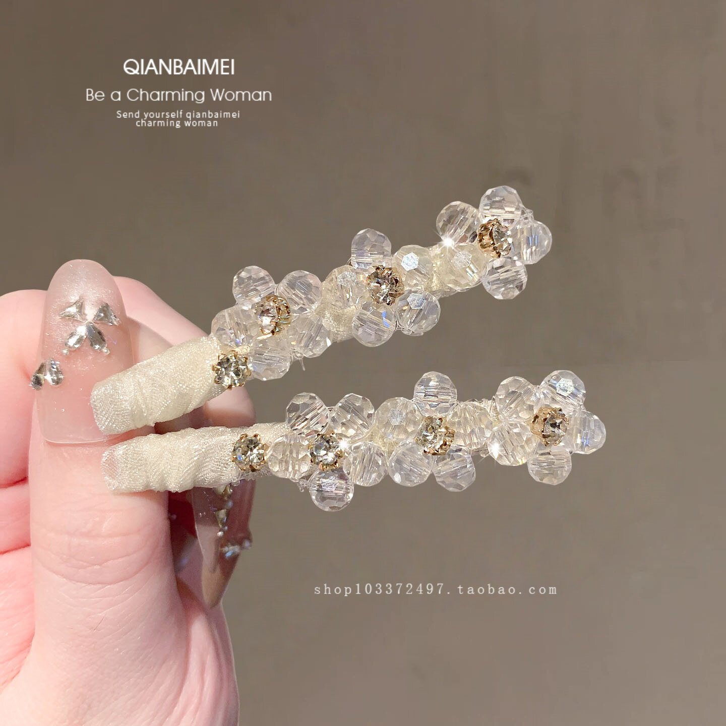 水晶发夹女韩系新款甜美花朵一字夹发卡超仙侧边刘海夹中长发神器