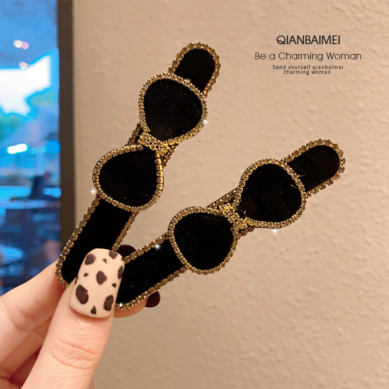 高级感黑色丝绒蝴蝶结发夹一字夹女精致水钻时尚刘海碎发鸭嘴夹,饰品/流行首饰/时尚饰品新,发饰,淘宝优惠券,粉丝福利购,淘宝优惠卷