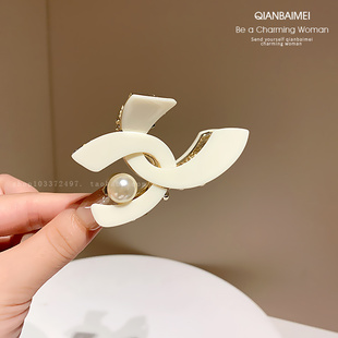 发夹女气质白色半扎发抓夹后脑勺发饰珍珠盘发夹子鲨鱼夹发卡头饰