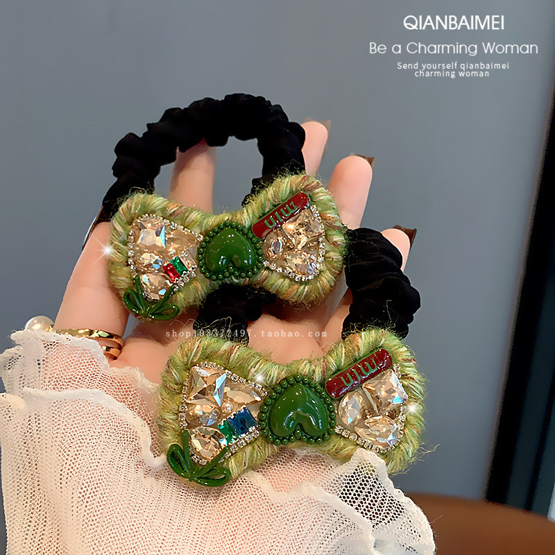 新款多巴胺毛线编织水钻发绳高级感气质百搭皮筋高弹力耐用发圈女