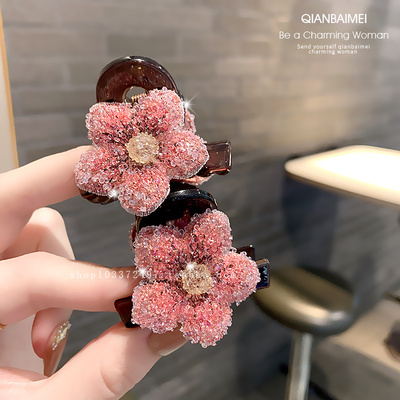 韩版重工花朵满钻发夹小号抓夹