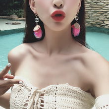 夏季新款度假风耳环女时尚潮彩色亮片圆环长款耳钉坠网红同款耳饰
