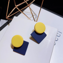 2019 summer new yellow and blue contrast simple and versatile Round Earrings female geometric square earrings earrings female