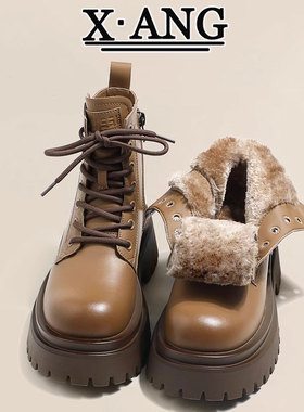 加绒加厚雪地靴女款保暖大棉鞋2025秋冬新款厚底增高真皮马丁