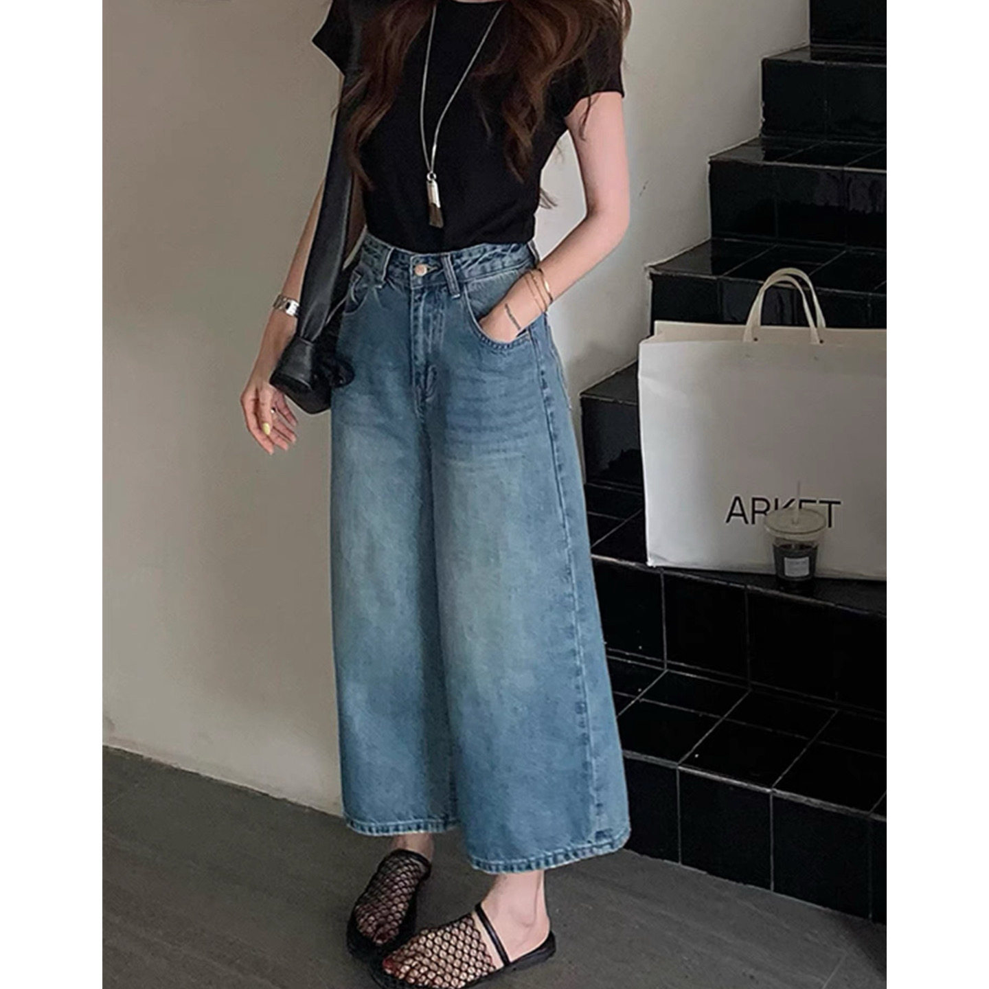 富尔大码定制女装肥妹妹mm水洗阔腿牛仔秋高腰宽松显瘦遮挎八分裤,女装/女士精品,大码裤装,淘宝优惠券,粉丝福利购,淘宝优惠卷