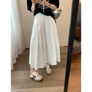 定制女装 富尔大码 微胖mm白色a字半身裙夏高腰宽松显瘦遮胯中长裙