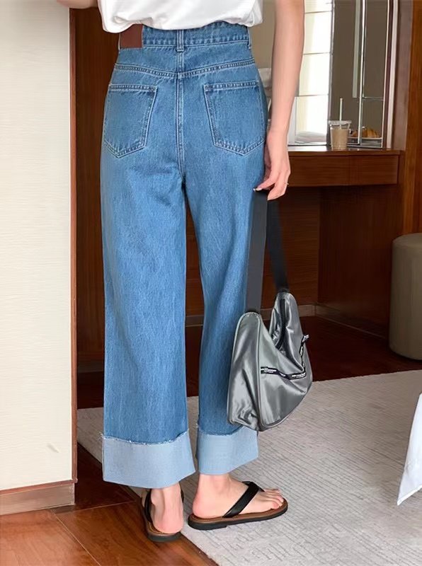 富尔大码定制女装肥妹妹mm翻边直筒牛仔春夏高腰宽松显瘦遮肉长裤,女装/女士精品,大码裤装,淘宝优惠券,粉丝福利购,淘宝优惠卷