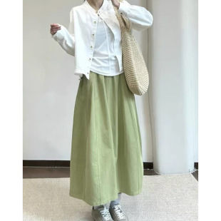 富尔大码 肥妹妹绿色A字花苞裙夏高腰宽松显瘦休闲中长裙 定制女装