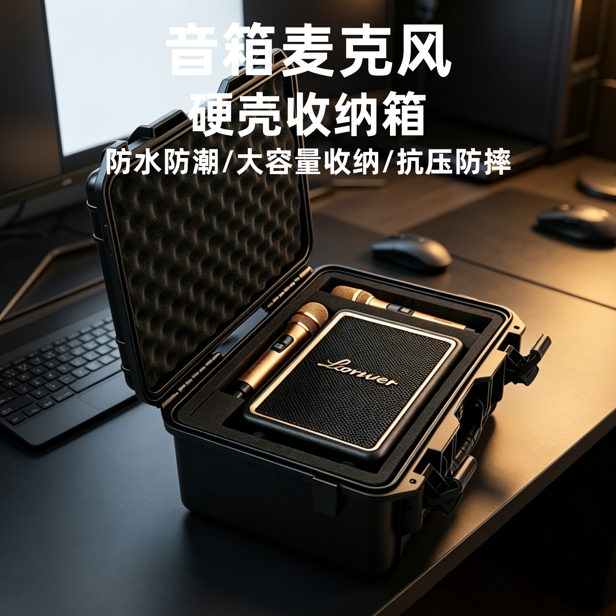 适用乐器音箱麦克风收纳包硬壳户外音箱收纳盒音响保护防水防潮箱