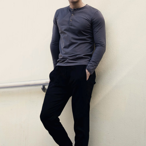 亨利领长袖修身硬汉纯棉