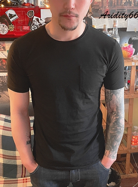 男士短袖纯棉纯色圆领薄款弹力修身舒适简约款打底衫半袖上衣T恤