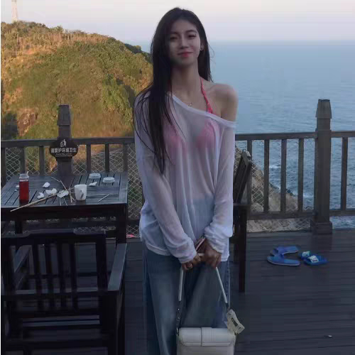 外搭白色针织罩衫女夏季度假风辣妹薄款微透空调衫宽松防晒上衣潮