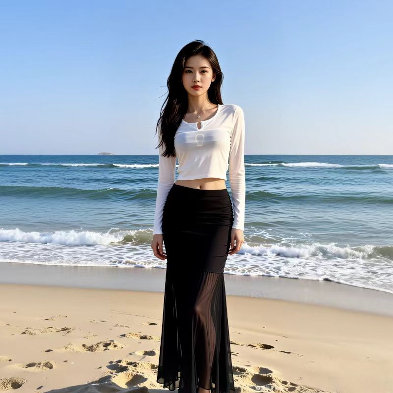比基尼四件套罩衫分体泳衣女式三件套裙式游泳衣显瘦保守泳装长裙